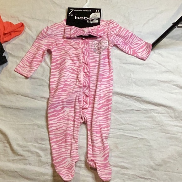 Bebe Baby pink coverall & headband set Sz. 3-6 Months - Picture 2 of 4